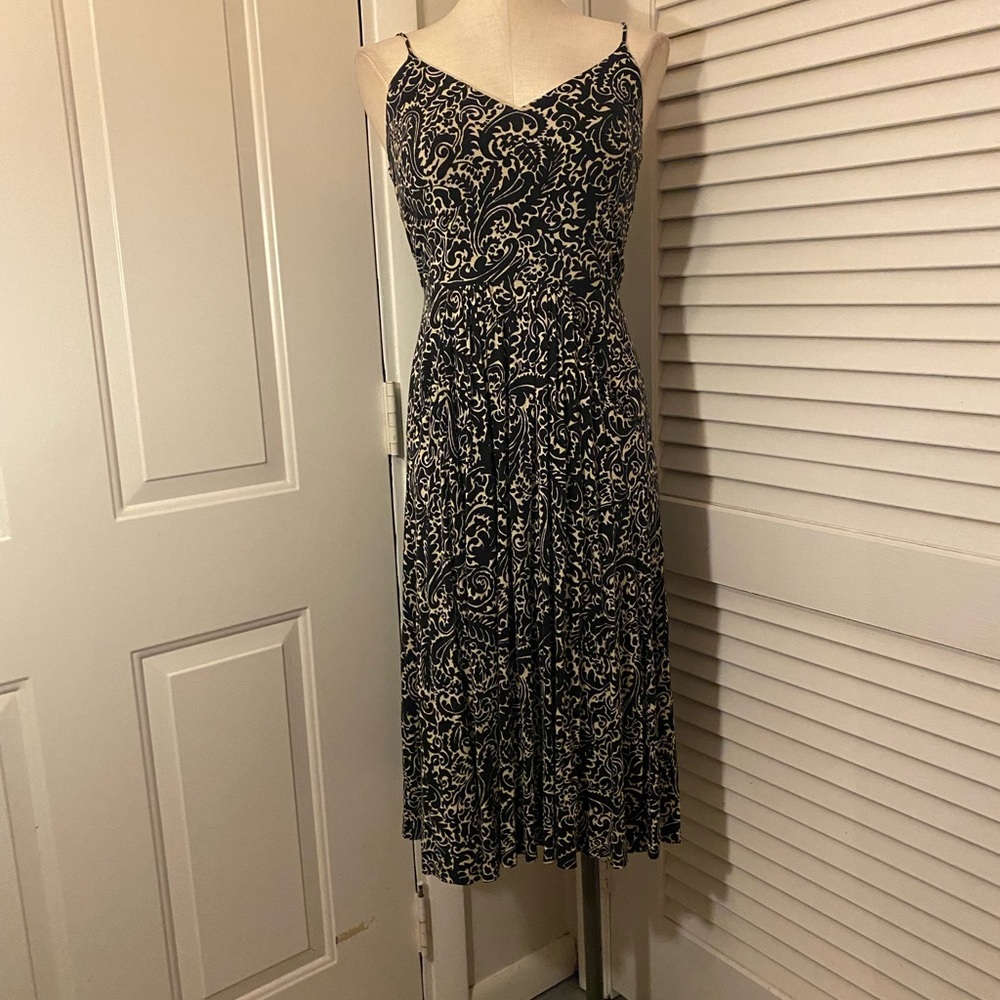 LOFT Elegant Black and Cream Midi Dress- Size XS